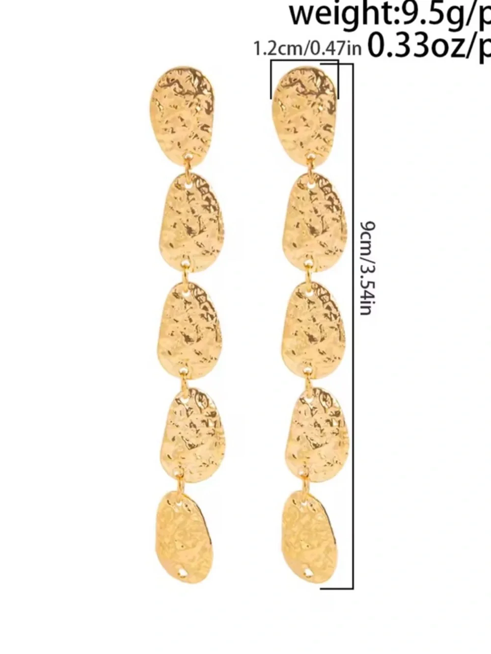 Irregular Ellipse Textured Metal Drop Earrings - Picture 2 of 4